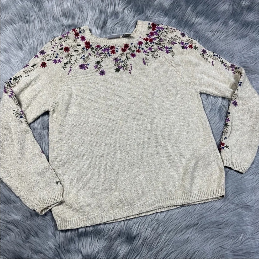 Vintage 90s Classic Elements Knit Floral Embroidery Sweater